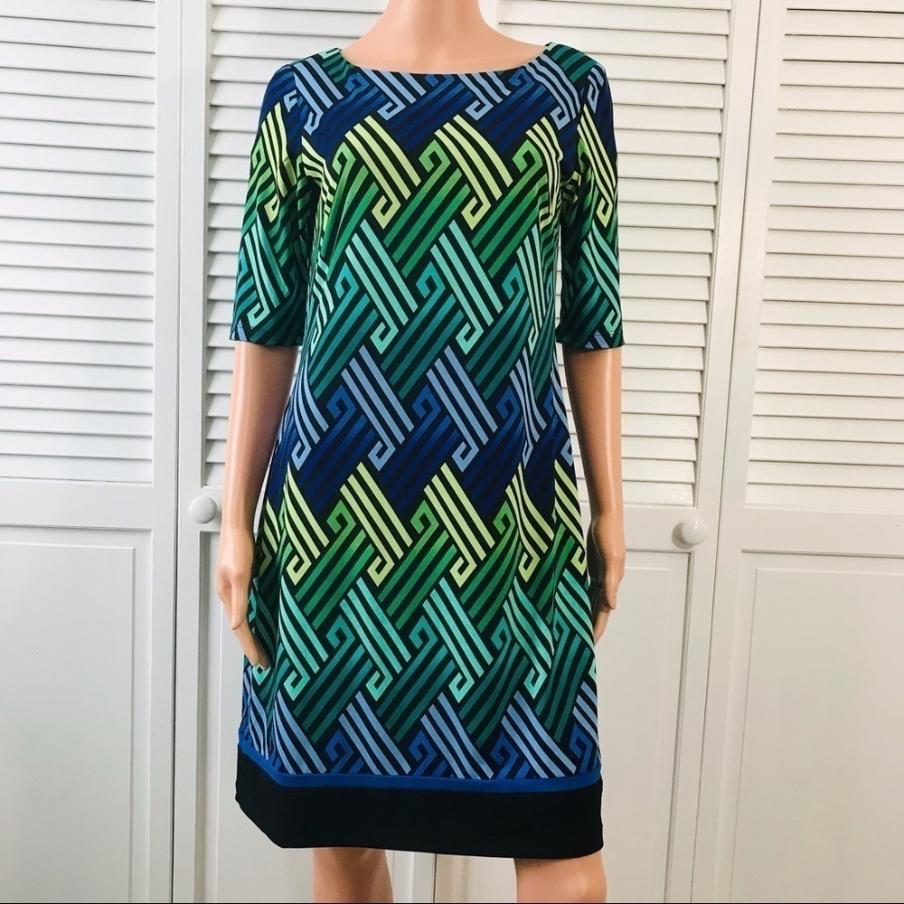 2/$50 JESSICA HOWARD Multicolor Diagonal Chevron Short Sleeve Dress Size 8